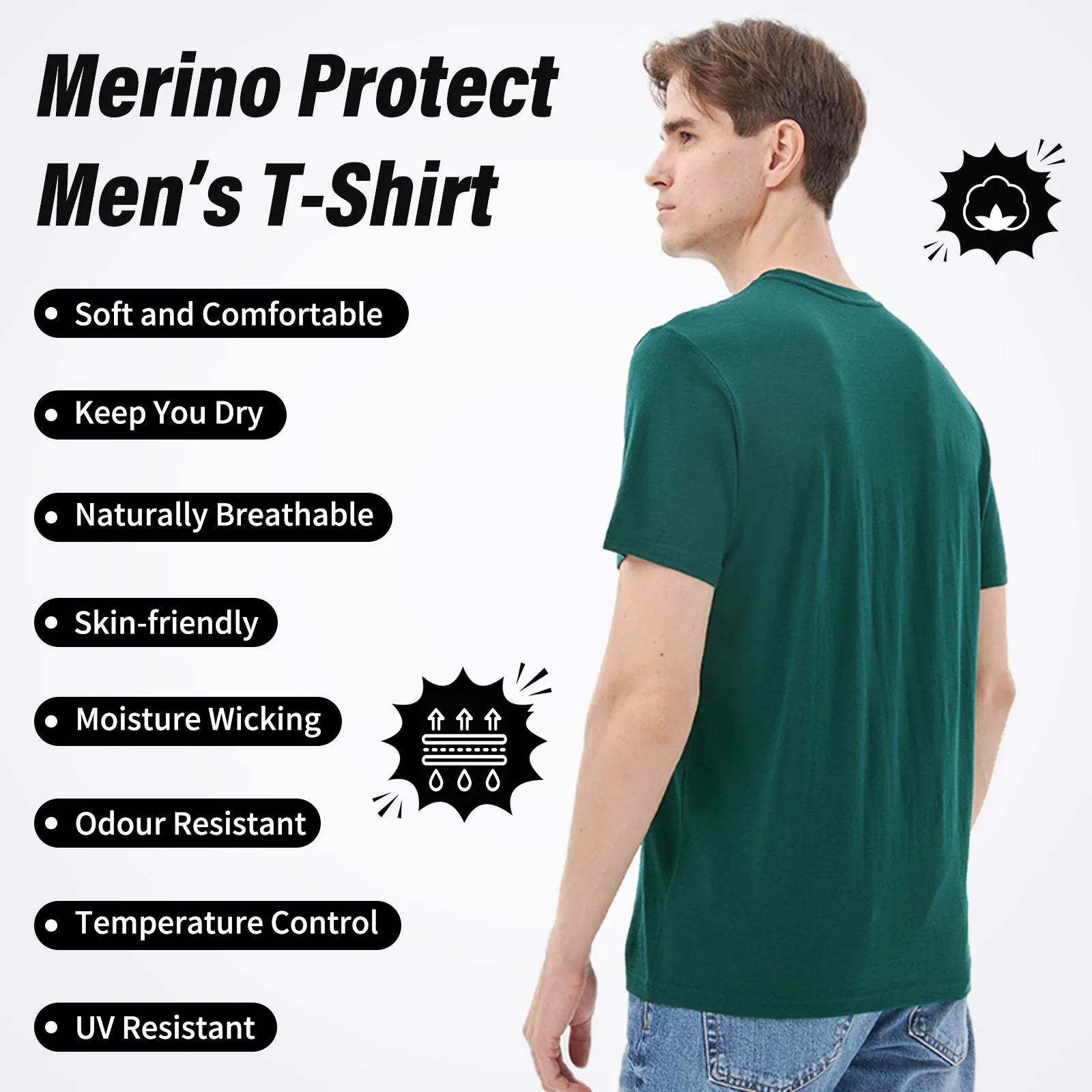 Men's Merino 170g Classic Short Sleeve T-Shirt Forest Green