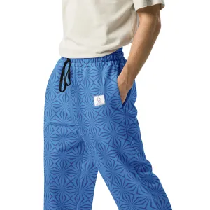 Men's Recycled Polyester Wide-Leg Joggers with Geometric Blue Pattern