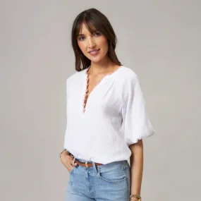 Mia Blouse Hand Crochet splitneck with blouson sleeves