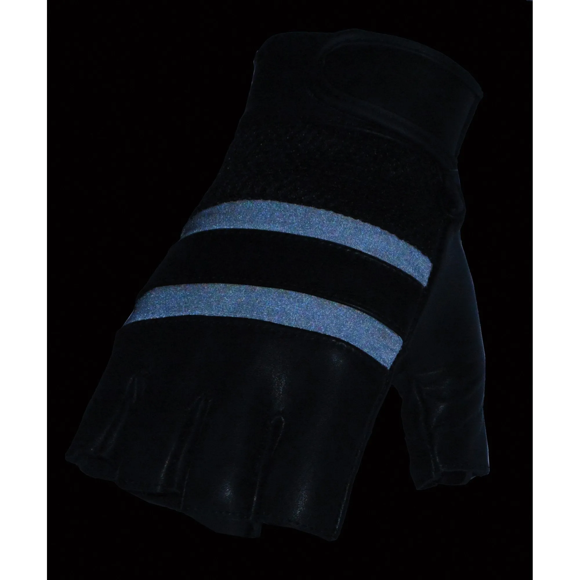 Milwaukee Leather MG7548 Men's Black Leather Mesh Gel Palm Fingerless Motorcycle Hand Gloves W/ ‘Reflective Bands’