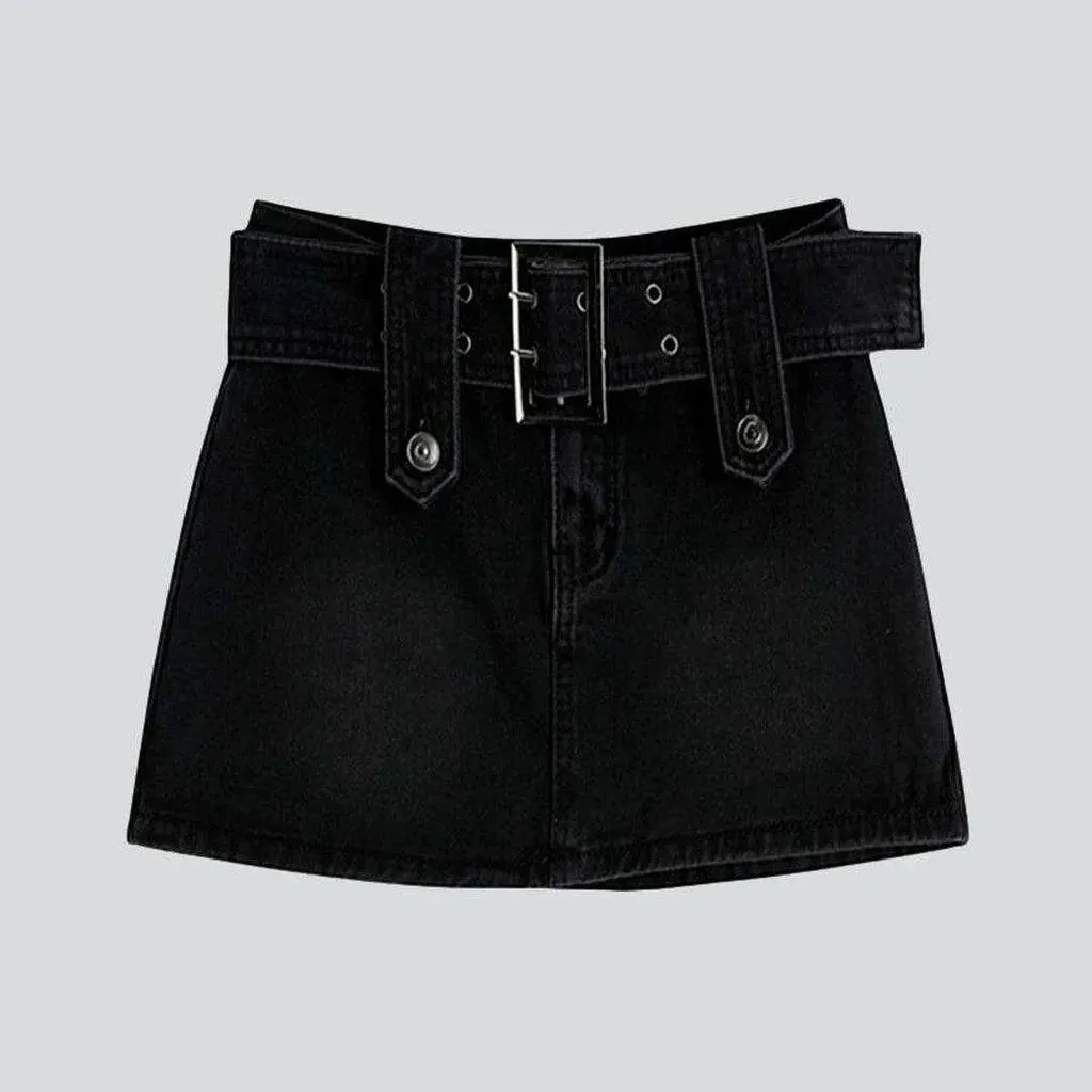 Mini denim skirt with belt