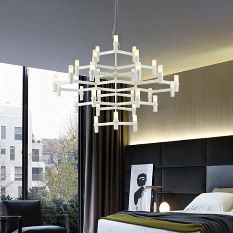 Modern Nordic LED Chandelier Lamp - Multi Layered, Black/Silver/White - Living Room Hanging Light