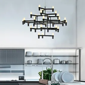 Modern Nordic LED Chandelier Lamp - Multi Layered, Black/Silver/White - Living Room Hanging Light