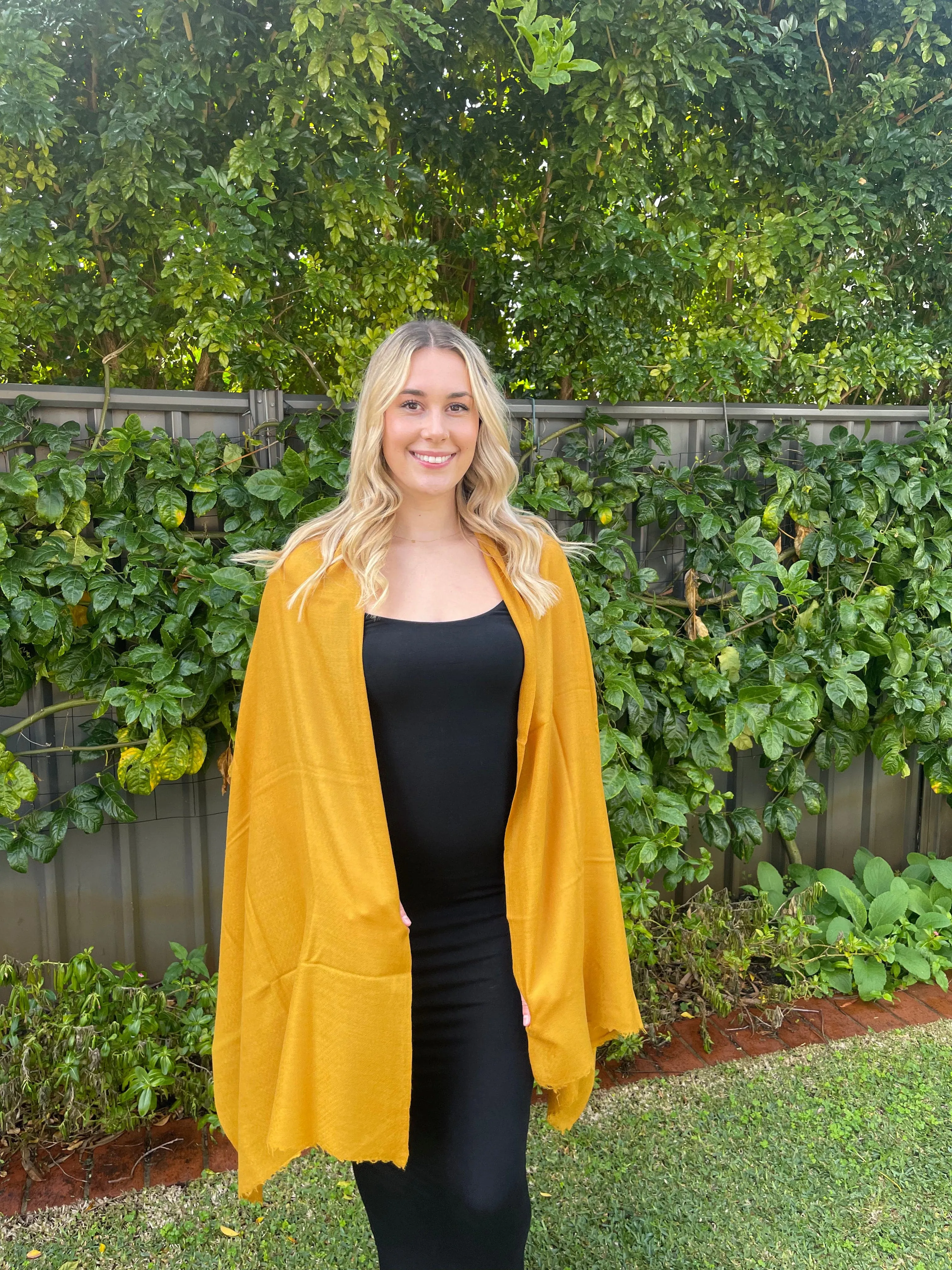 Mustard Gold Luxury Stole - Pure Cashmere Premium