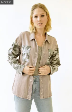 Mystree Acid Washed Mixed Media Shacket