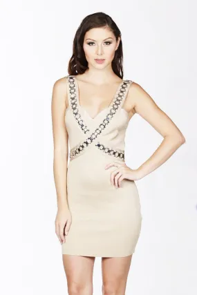 Naughty Grl Sweetheart Bodycon Dress - Tan