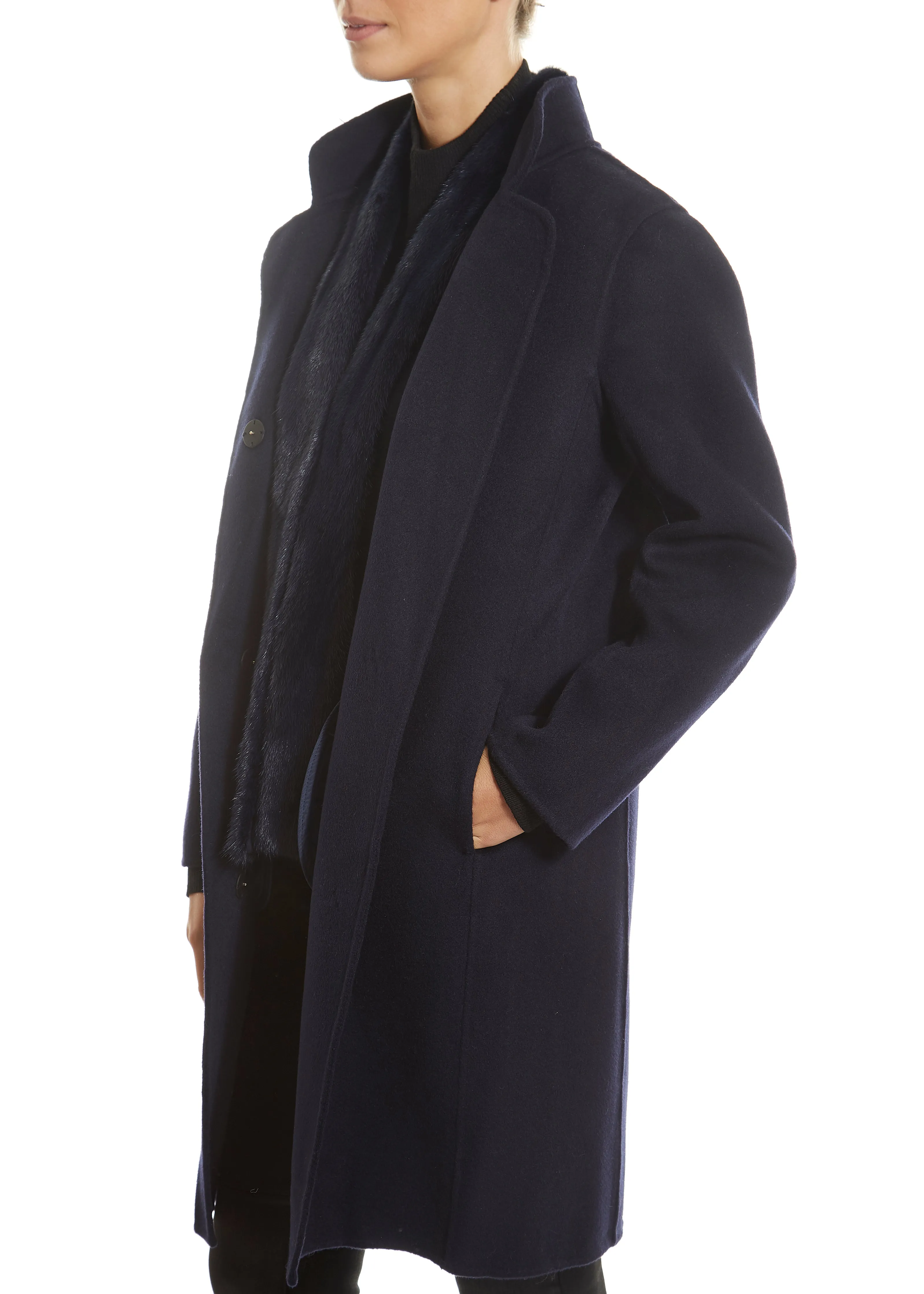 Navy 2 Piece Gilet and Coat with Mink Trim