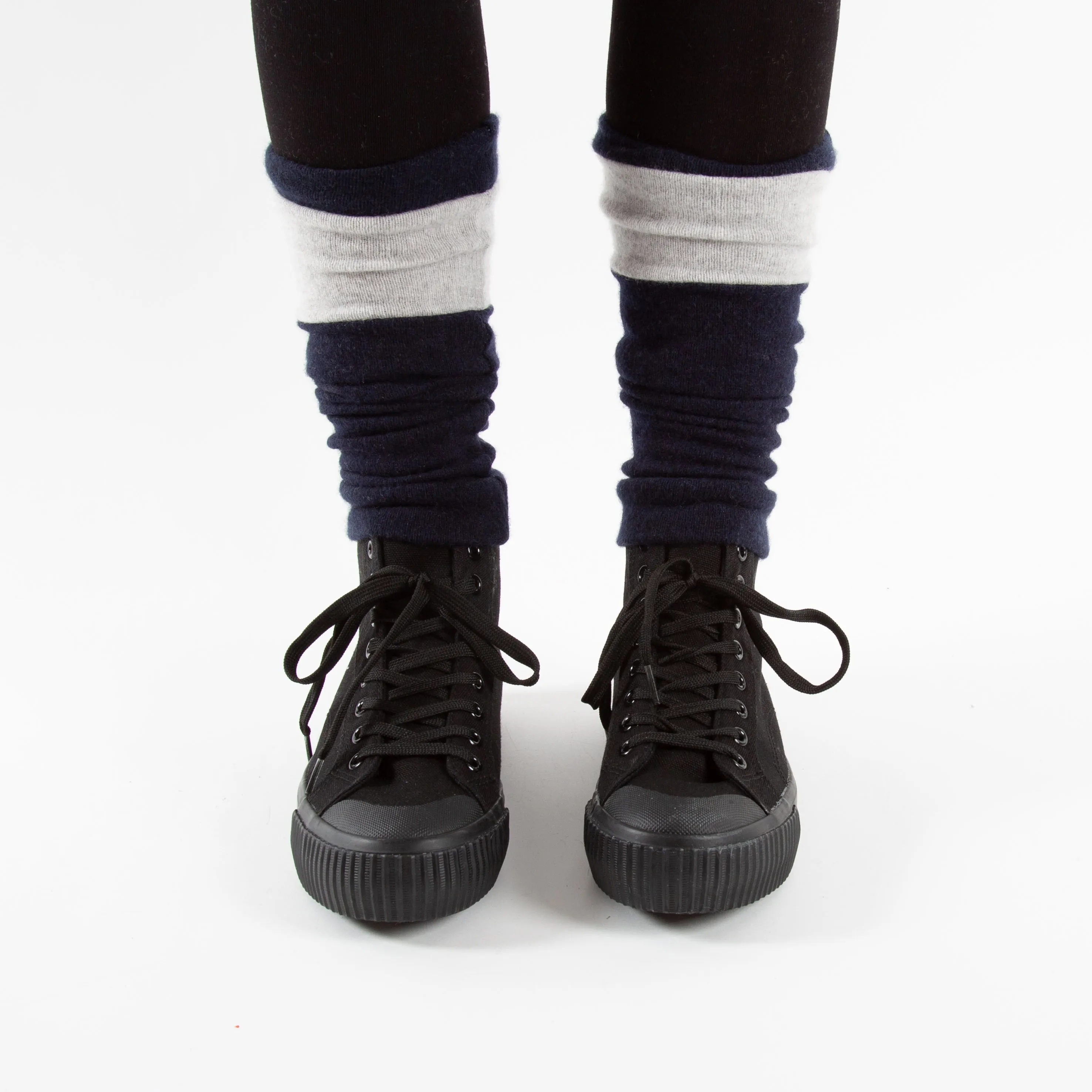 Navy & Grey Cashmere Ankle Warmers