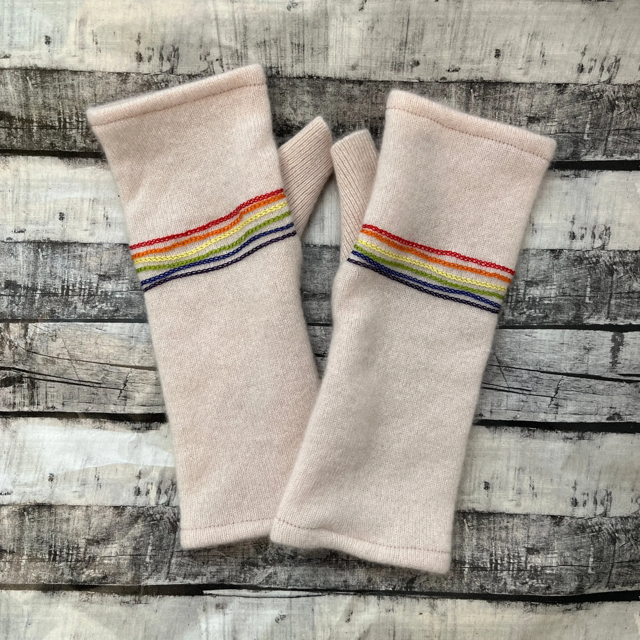 NEW! Cashmere Fingerless Gloves with Rainbows by Sardine