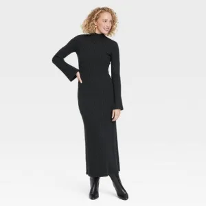 New - Women's Long Sleeve Maxi Sweater Dress - A New Day Black L