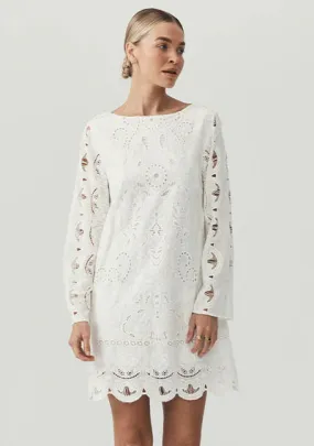 Nora Embroidery Mini Dress - Ivory