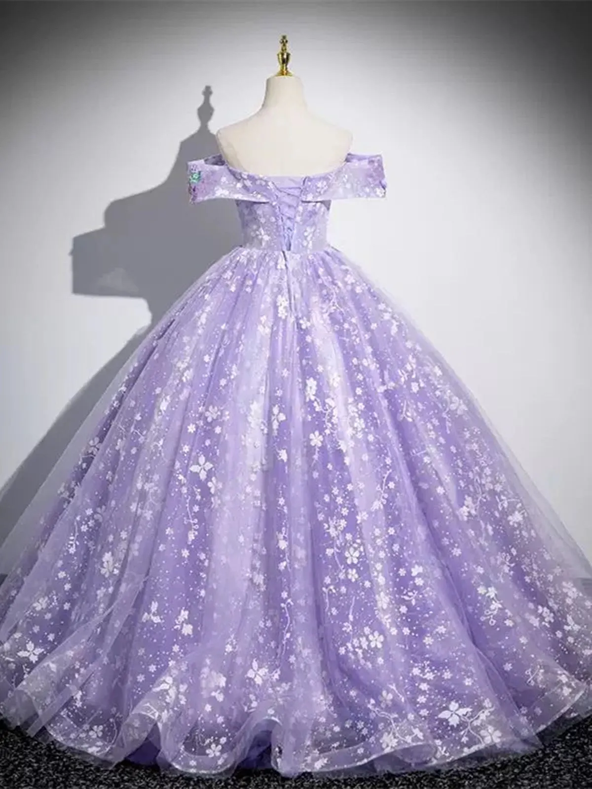 Off Shoulder Purple Lace Sweetheart Party Dress, Purple Sweet 16 Dress