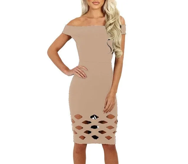 Off the shoulder caged detailed bodycon dress