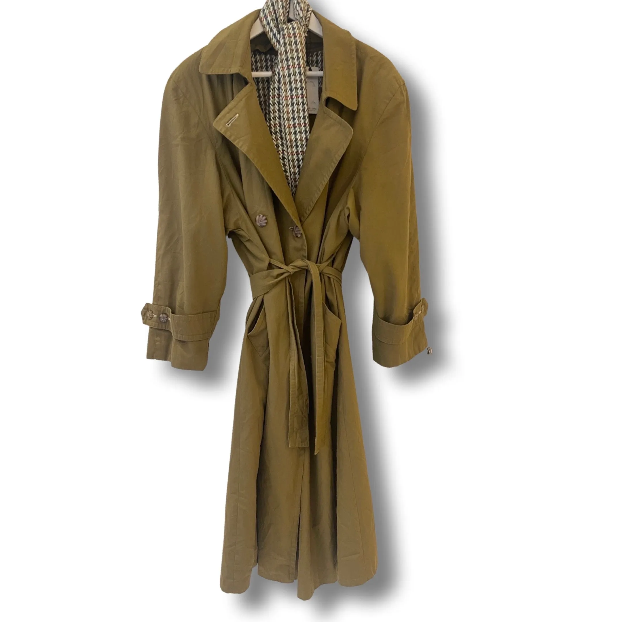 Olive lined trench coat.