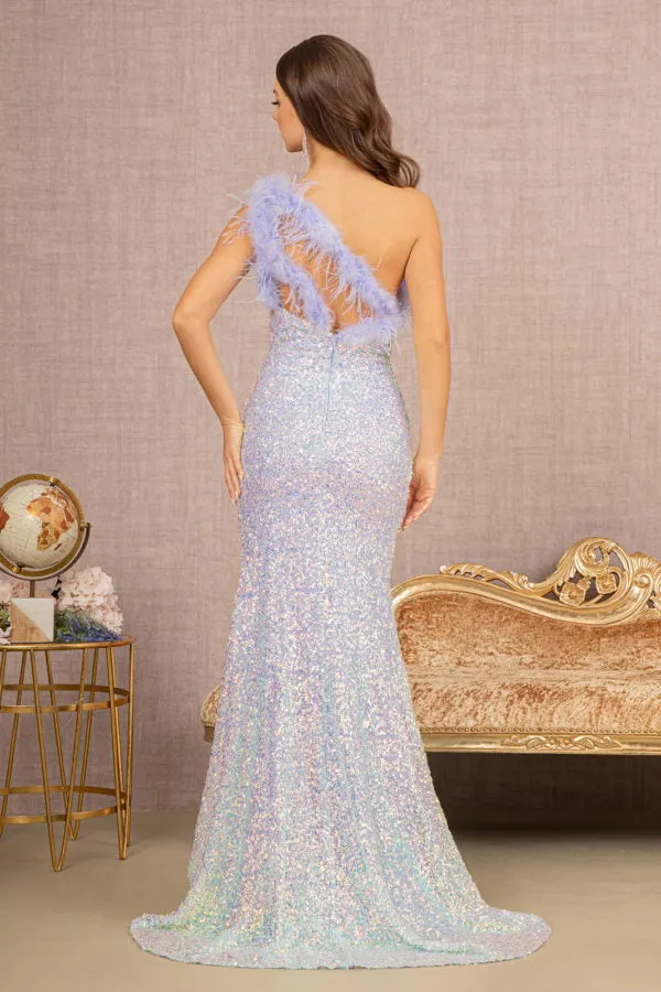 One Shoulder Sequin Mermaid Slit Gown GLS by Gloria GL3165 - Women Formal Dress - Special Occasion/Curves