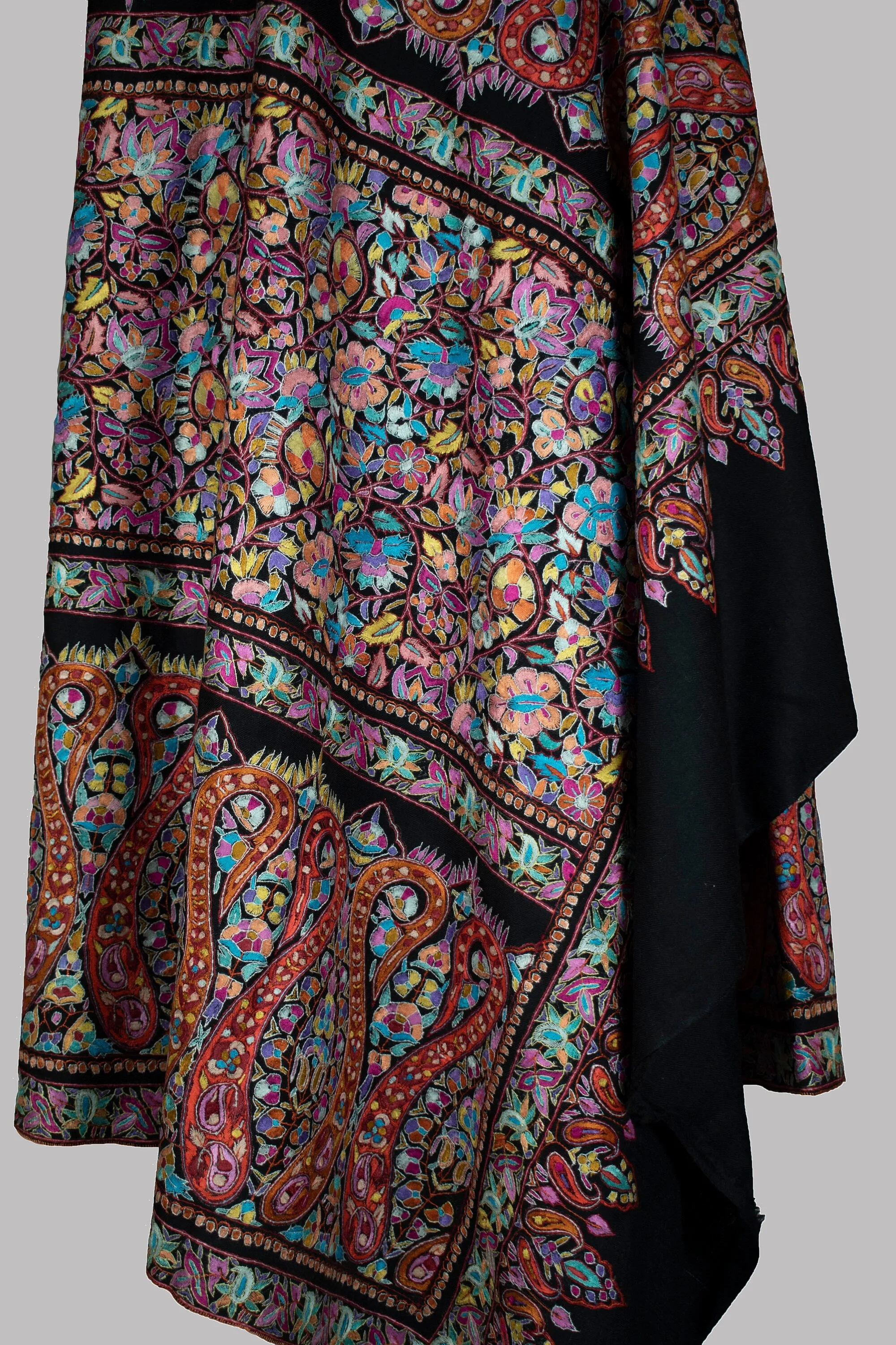 Paper Machie Pure Pashmina/Cashmere Shawl/Wrap, Handwoven on Hand loom & Hand Embroided in Kashmir, Luxury, Masterpiece.