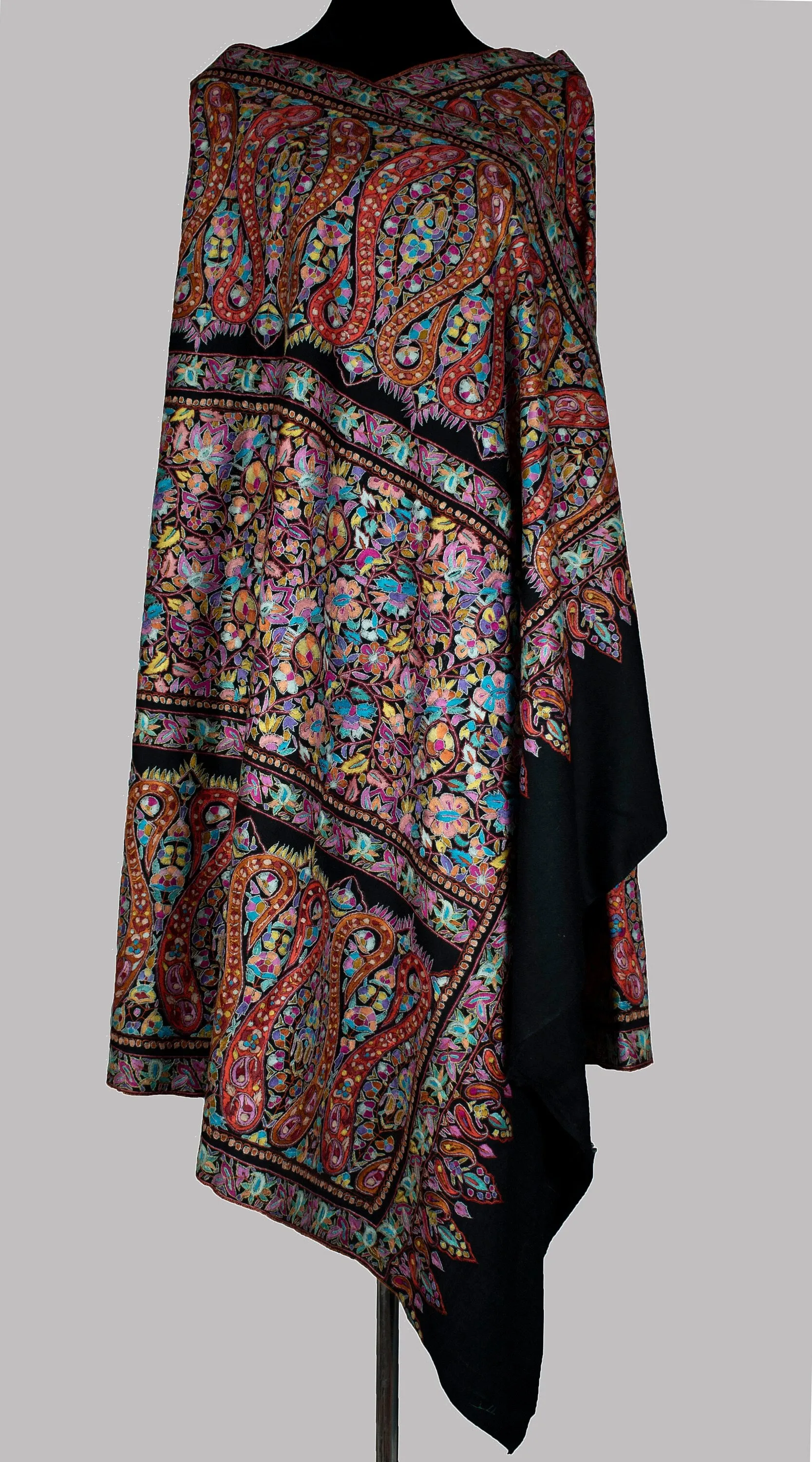 Paper Machie Pure Pashmina/Cashmere Shawl/Wrap, Handwoven on Hand loom & Hand Embroided in Kashmir, Luxury, Masterpiece.