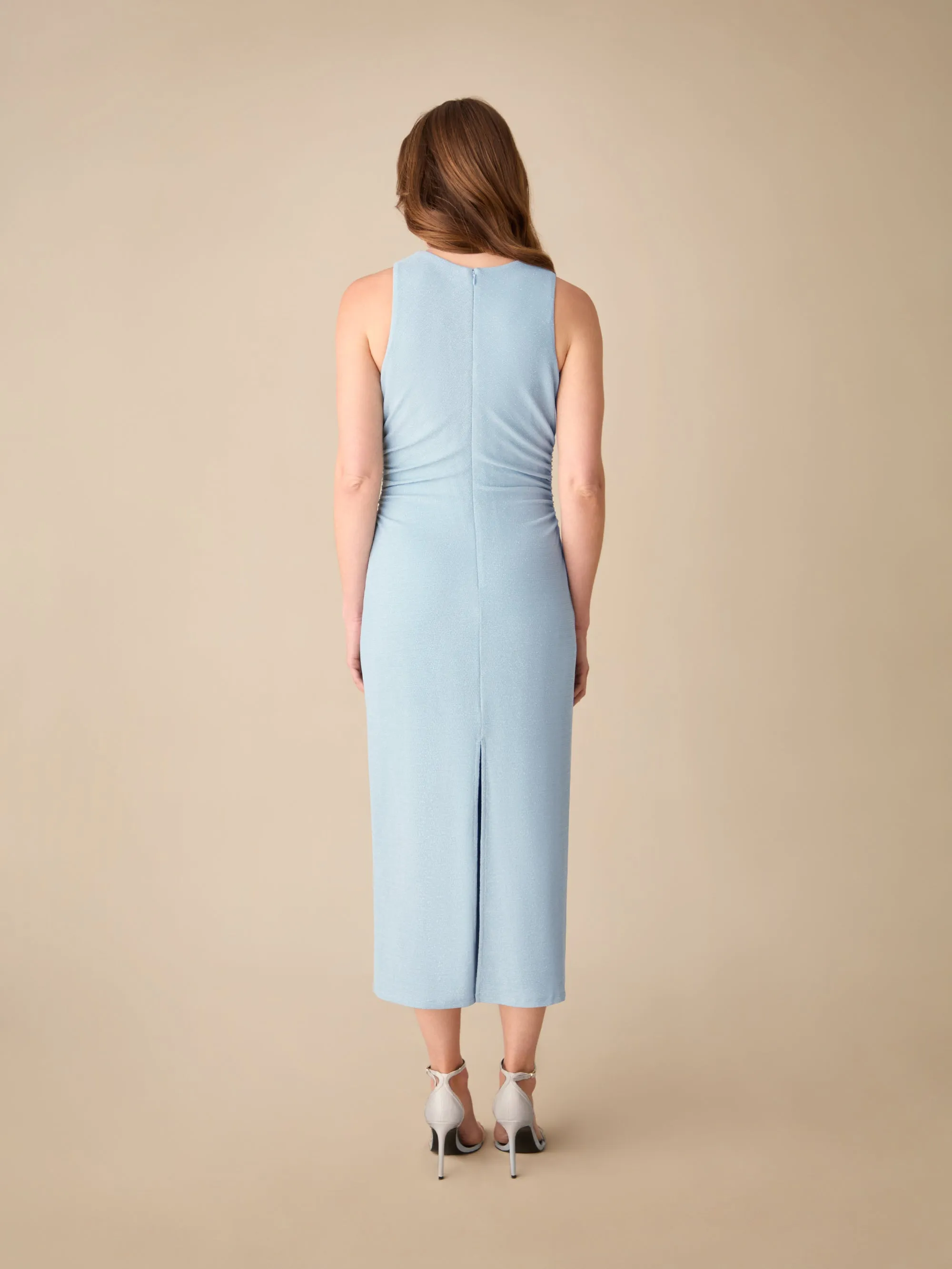 Petite Maeva Blue Sparkle Jersey High Neck Midi Dress