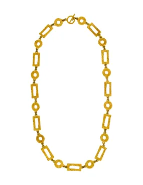 Pierre Cardin Vintage 1970s Artisanal Brushed Gold Textured Geometric Chain Necklace