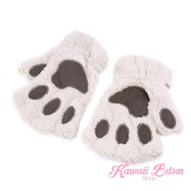 Plush Paw Fingerless Gloves