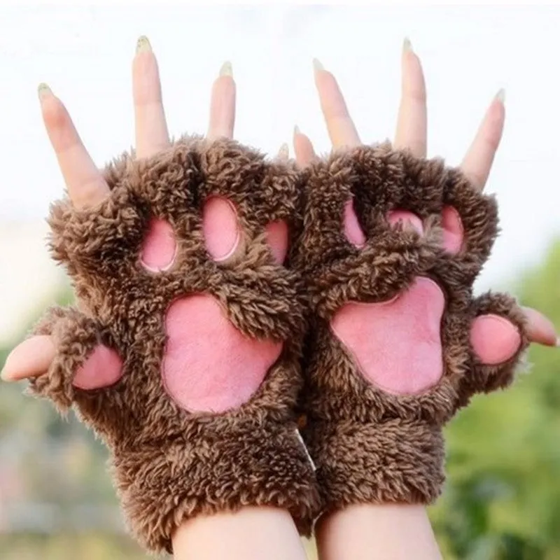 Plush Paw Fingerless Gloves