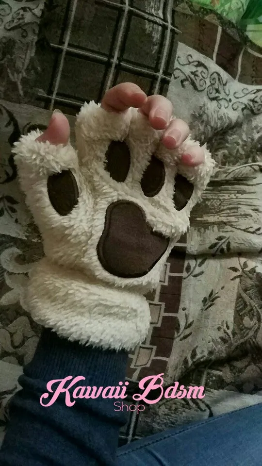 Plush Paw Fingerless Gloves