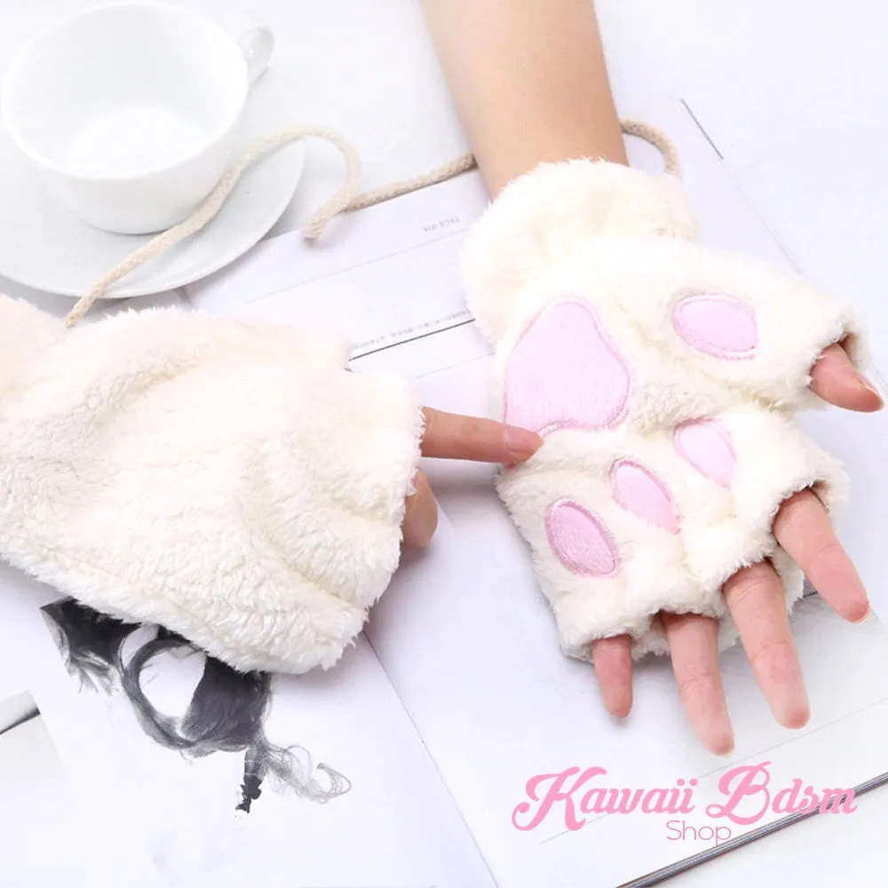 Plush Paw Fingerless Gloves