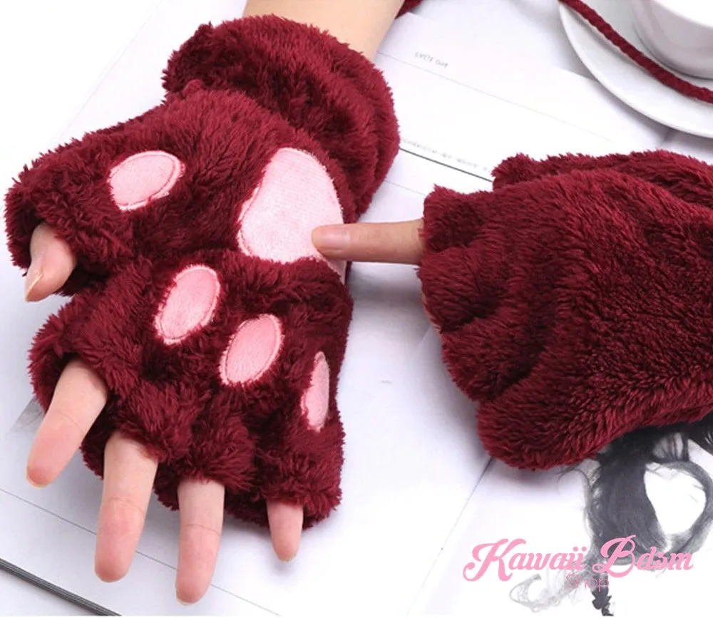 Plush Paw Fingerless Gloves