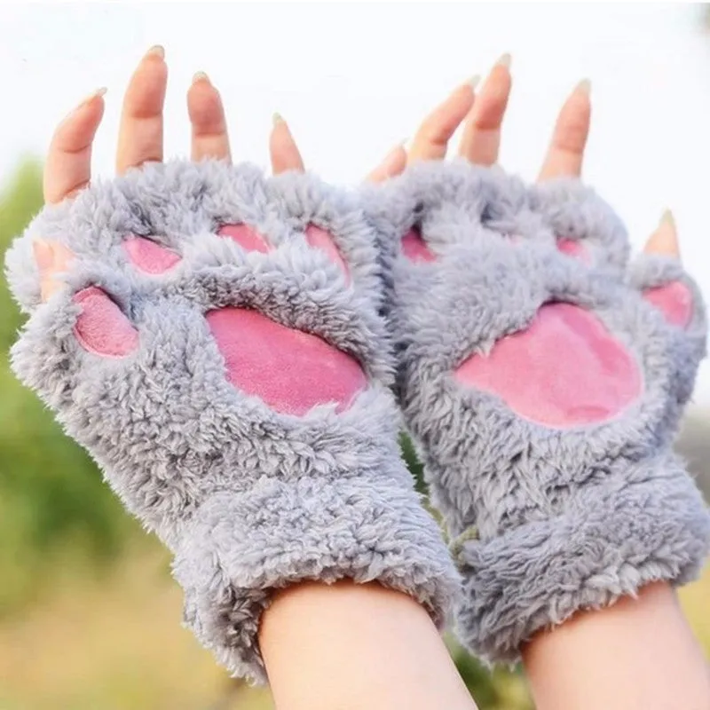 Plush Paw Fingerless Gloves