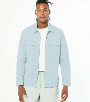 Powder Blue Zip Front Collared Shacket Shirt