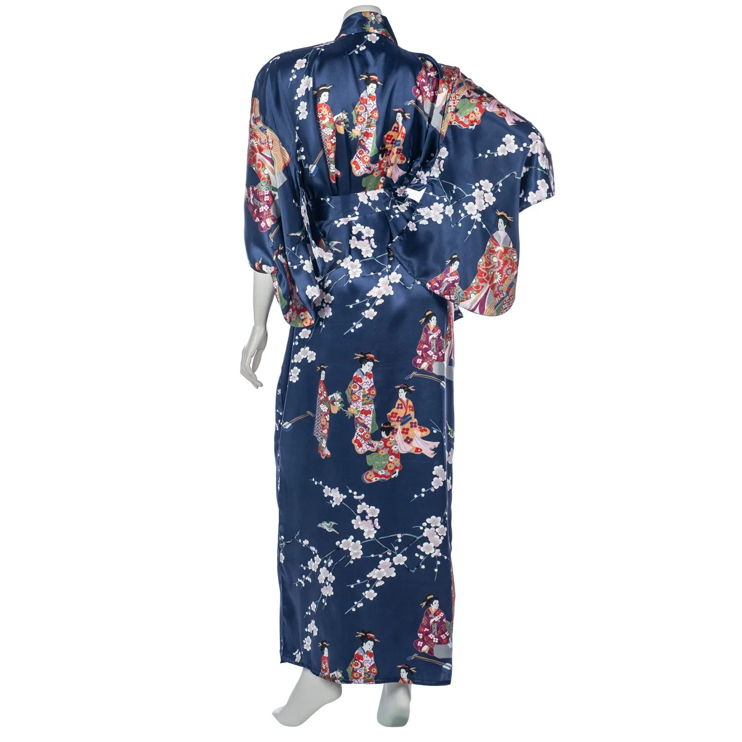 Premium Navy Geisha and Blossom Silk Japanese Kimono