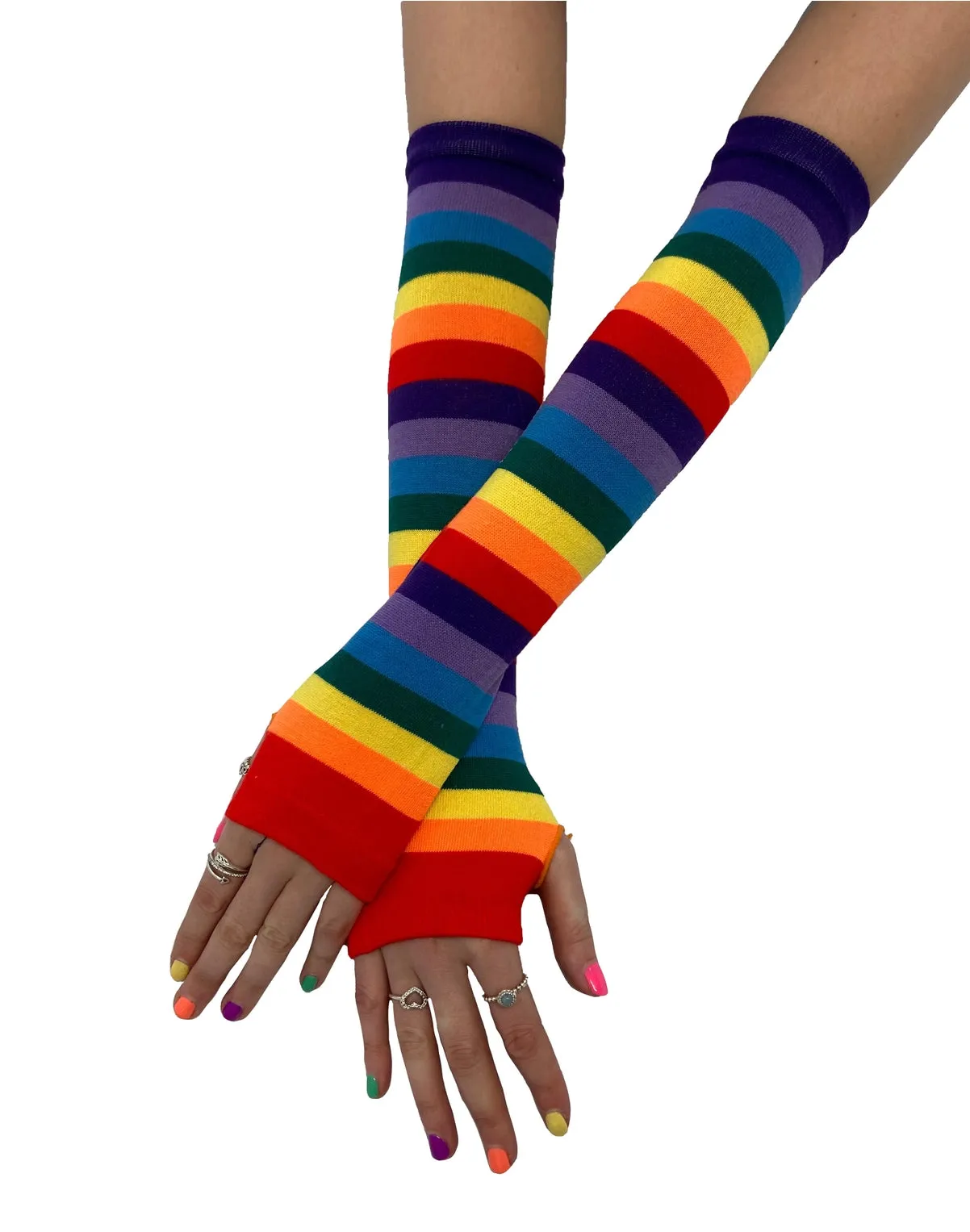 Rainbow Stripe Fingerless Gloves