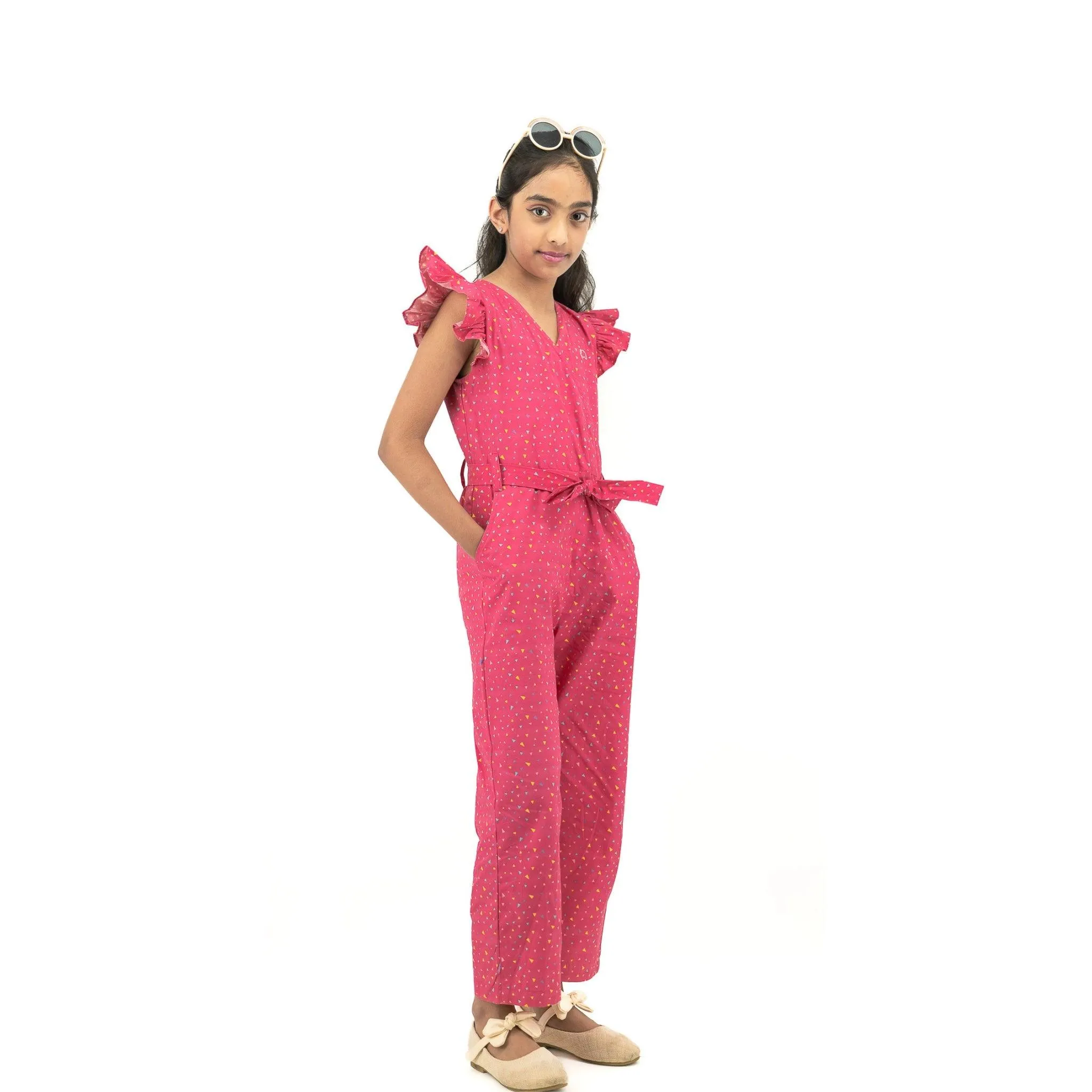 Red Rose Cotton Jumpsuit for Girls