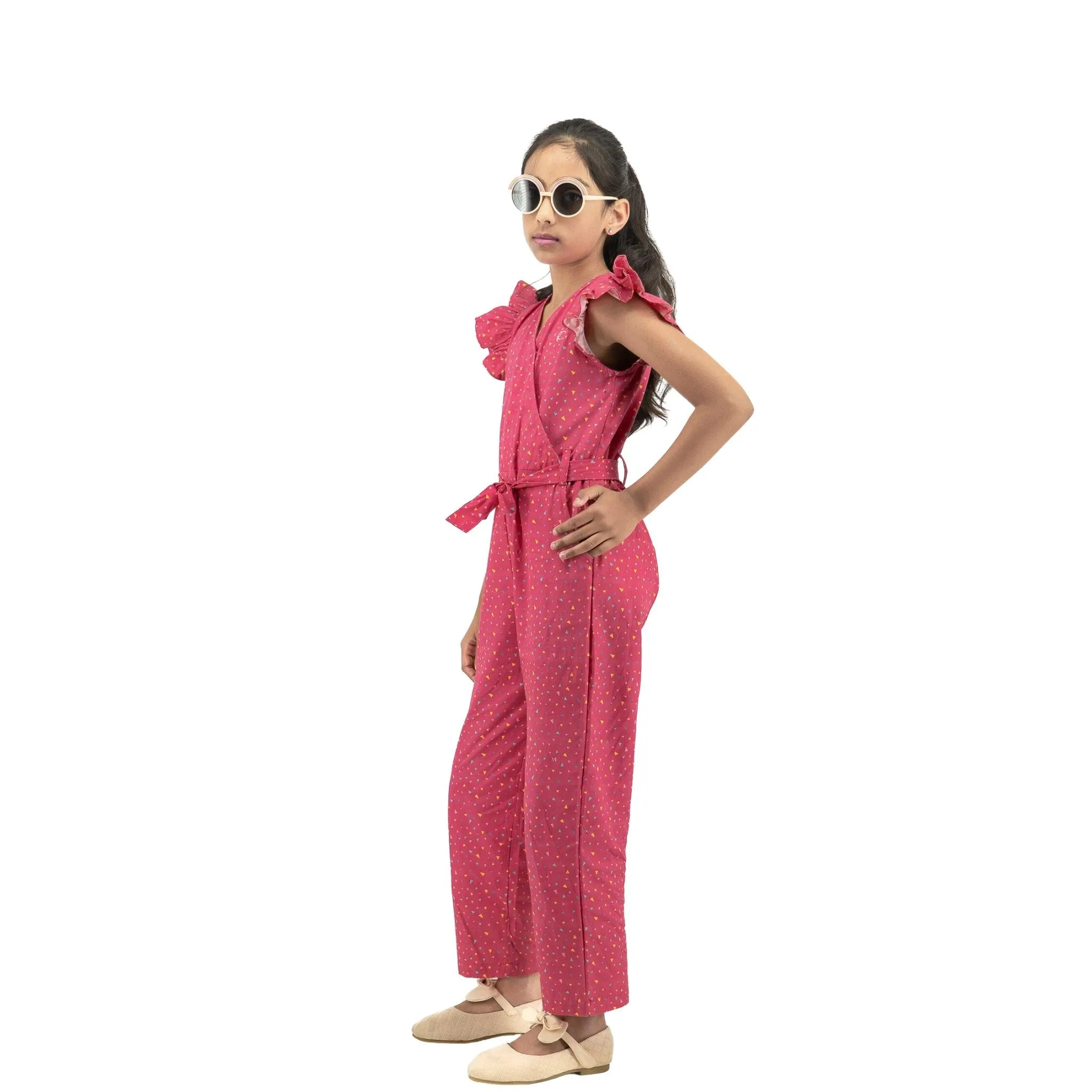 Red Rose Cotton Jumpsuit for Girls