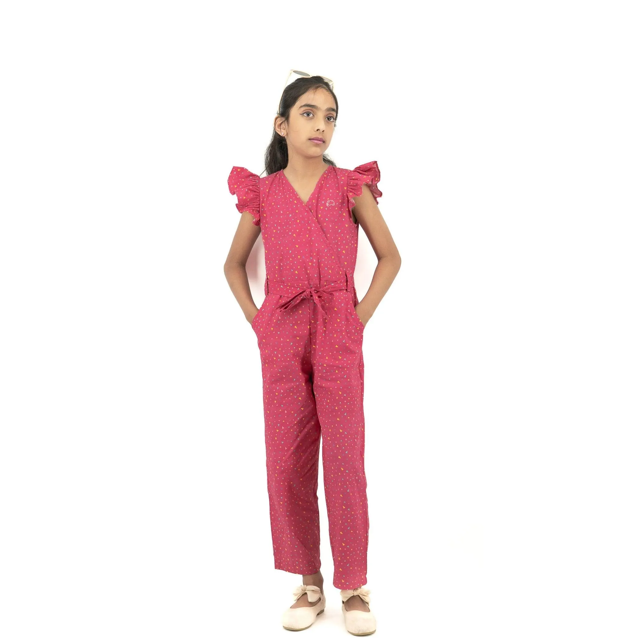 Red Rose Cotton Jumpsuit for Girls