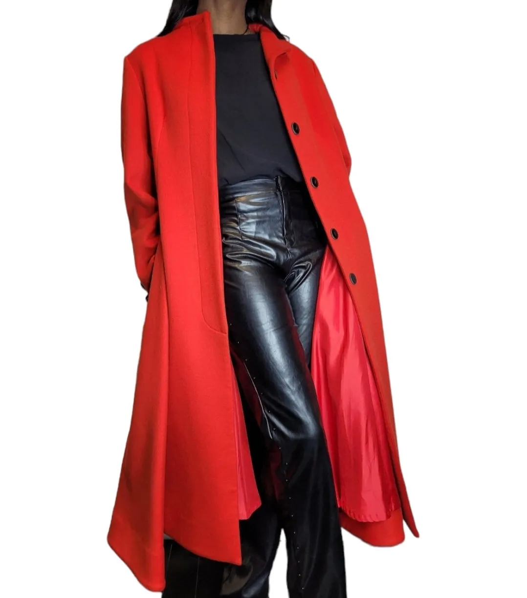 Red Wool & Cashmere Button Front Coat