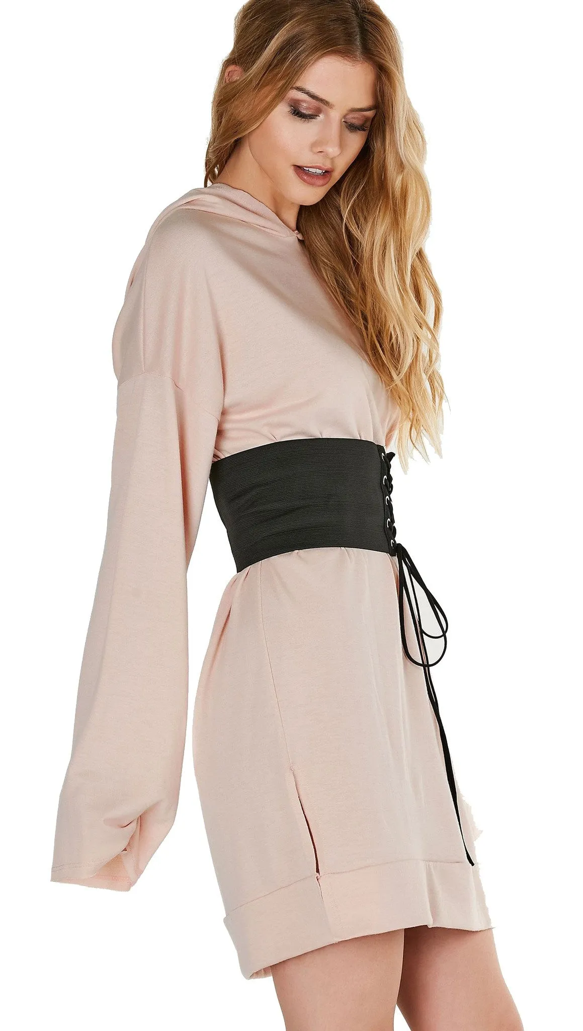 Robbin Hood Tunic Corset Sweatshirt Dress Blush Pink