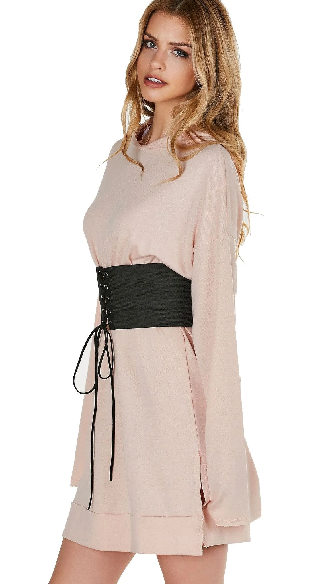 Robbin Hood Tunic Corset Sweatshirt Dress Blush Pink