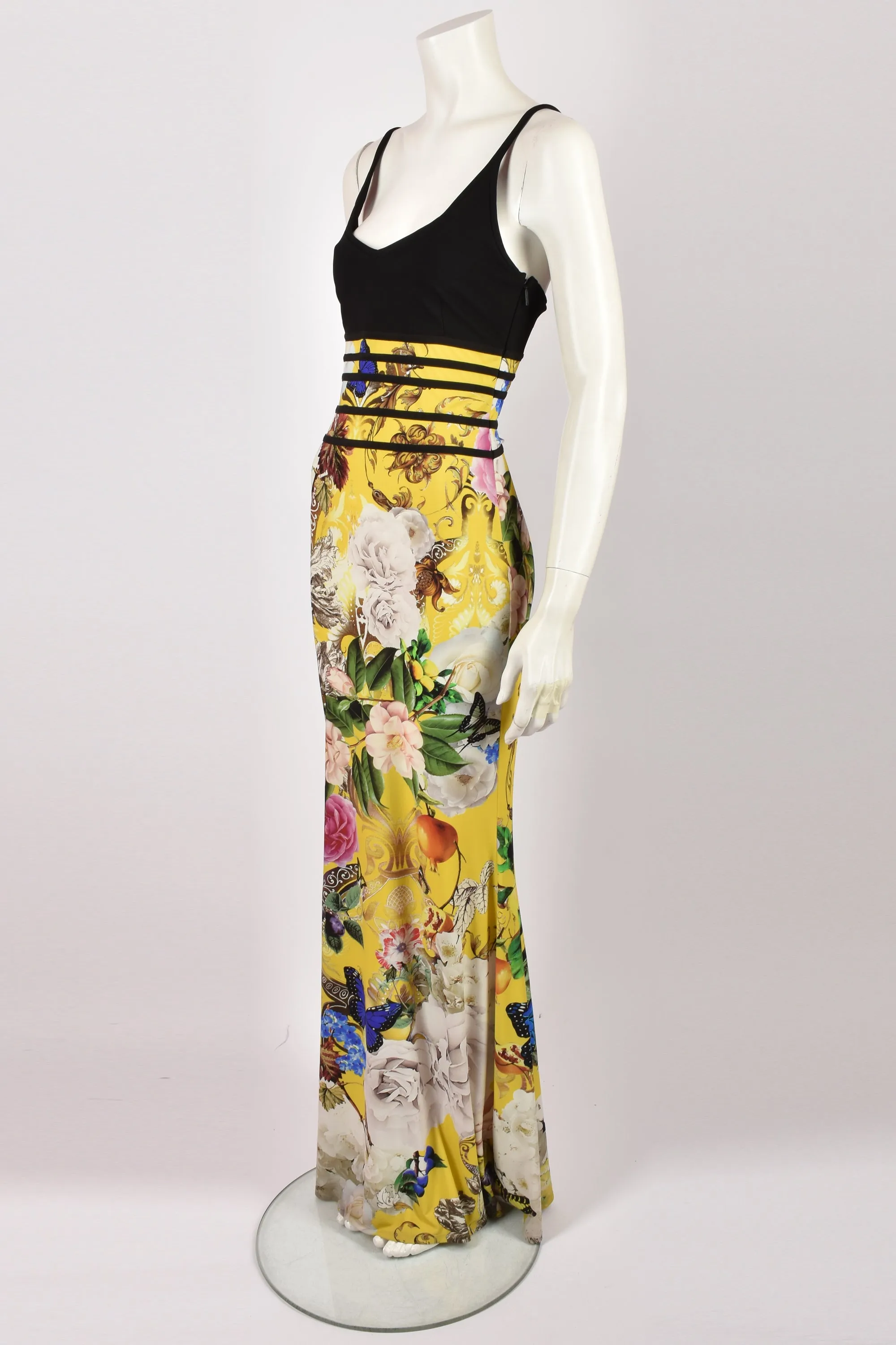 ROBERTO CAVALLI YELLOW FLORAL PRINT DRESS S