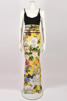 ROBERTO CAVALLI YELLOW FLORAL PRINT DRESS S