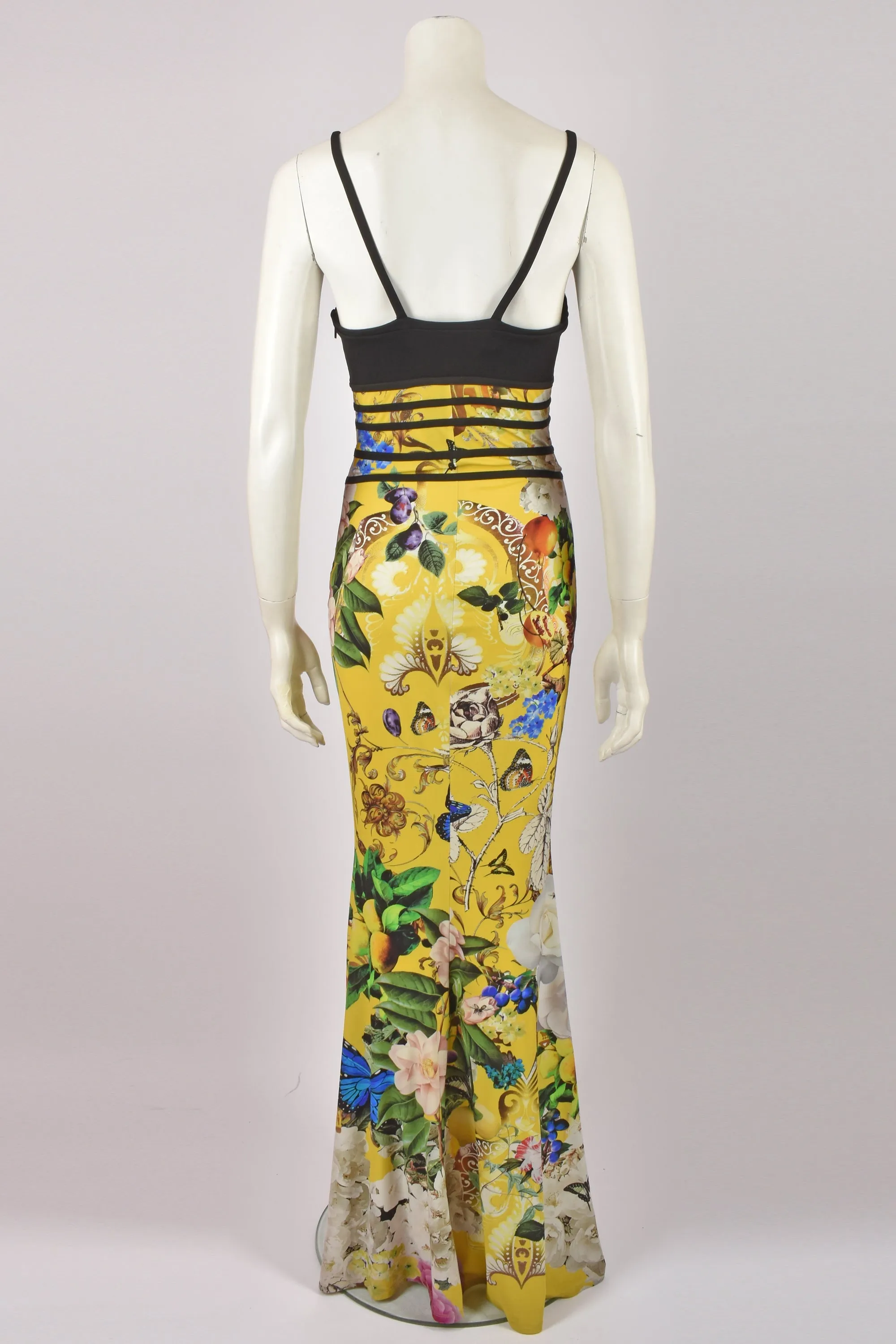 ROBERTO CAVALLI YELLOW FLORAL PRINT DRESS S