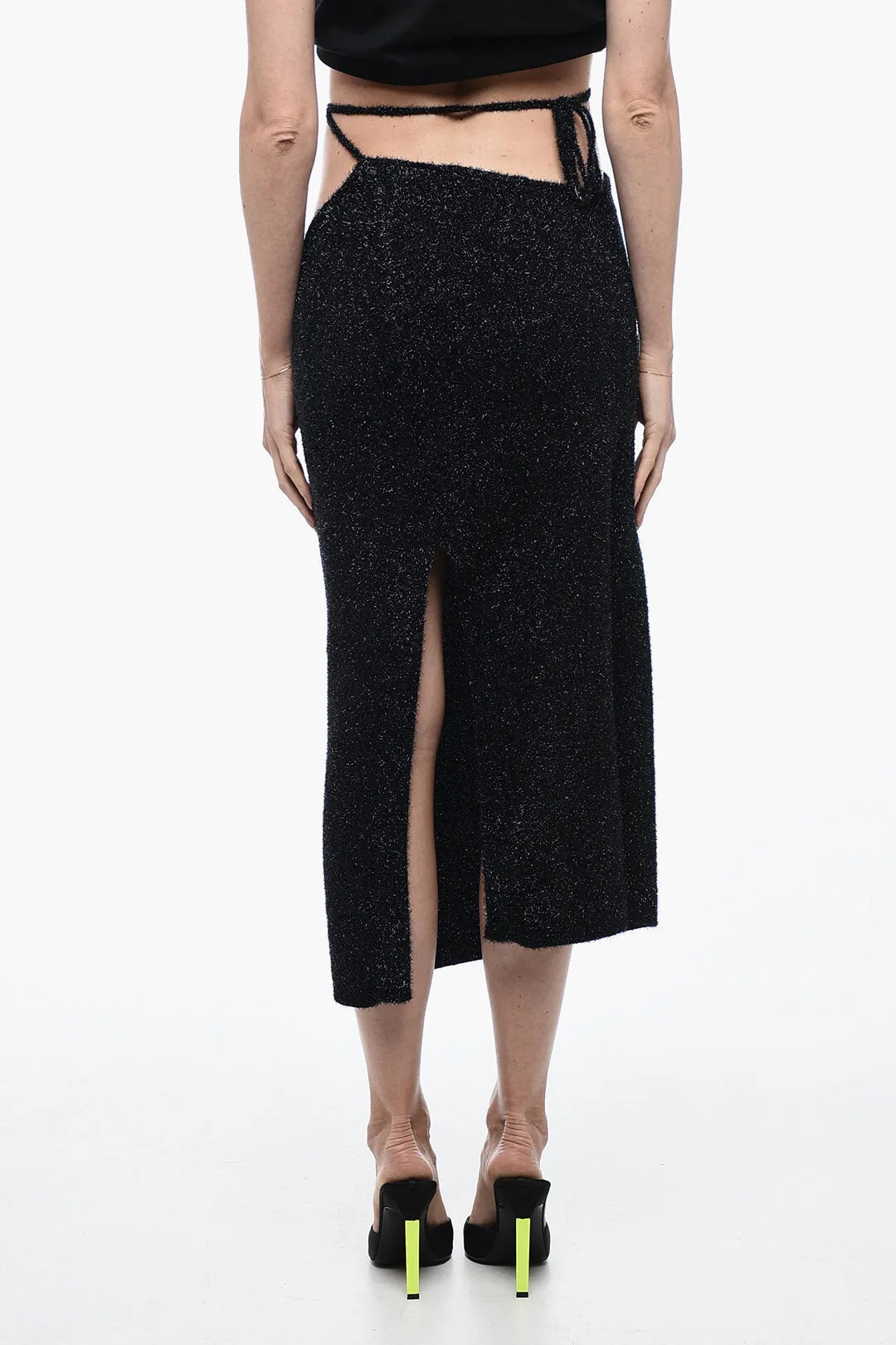 Rotate Fuzzy Glitter Pencil Skirt with V Waist Band