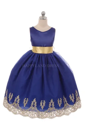 Royal Blue with Sash on Gold Applique Bottom Dress D2141712