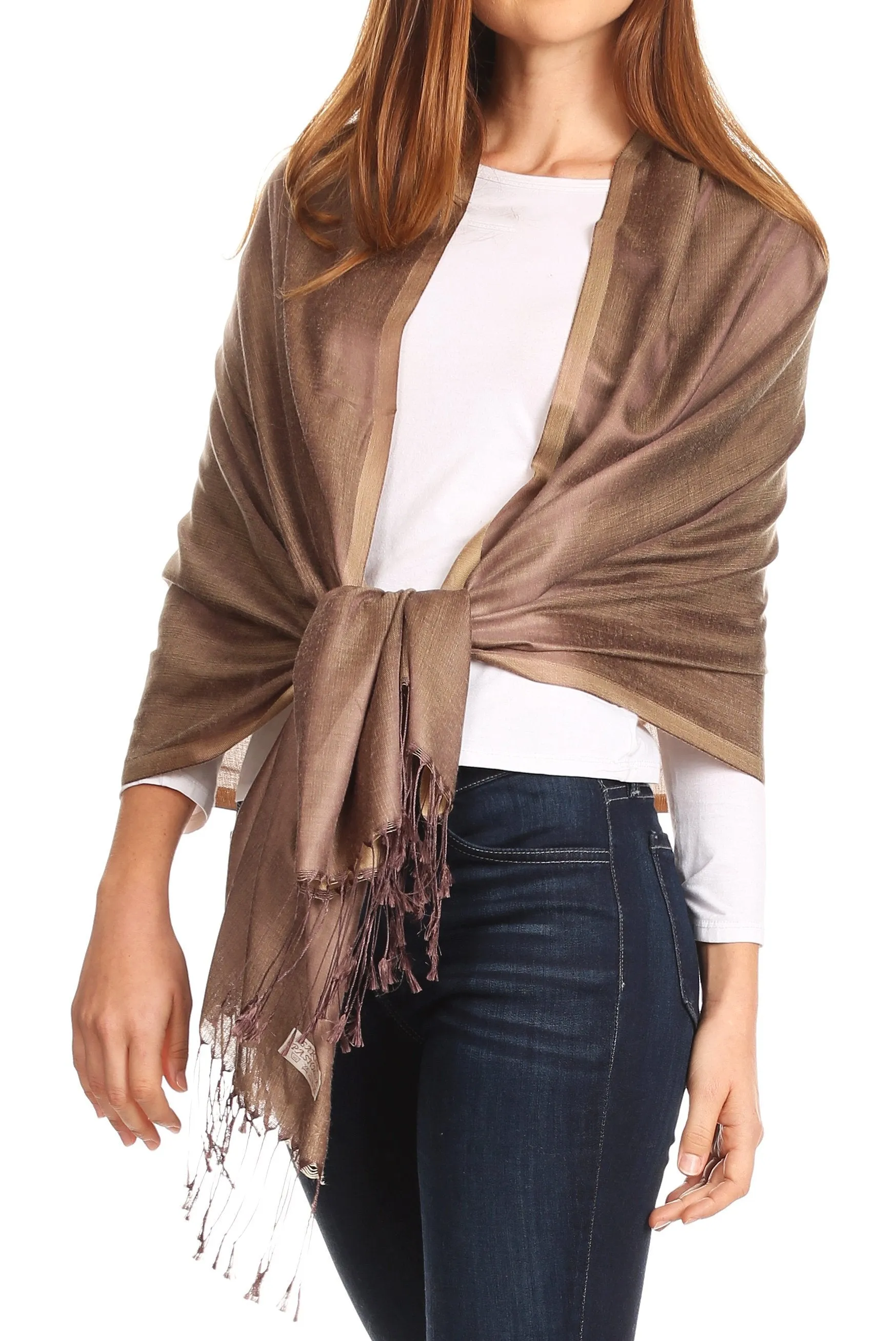 Sakkas Carine Reversible Soft Solid Slight Shimmer Pashmina/ Shawl/ Wrap/ Stole