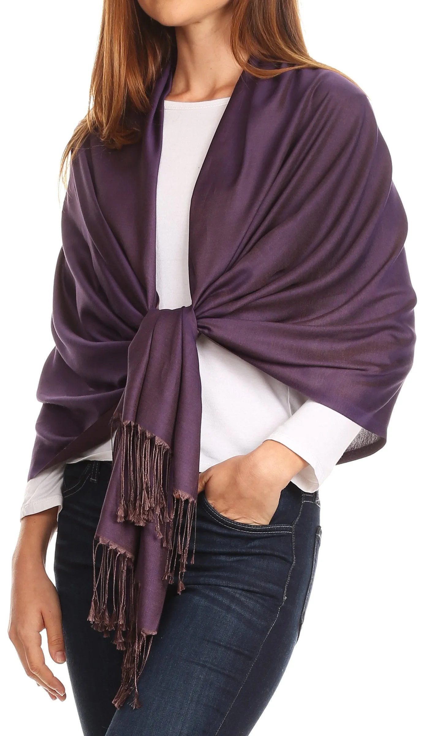 Sakkas Carine Reversible Soft Solid Slight Shimmer Pashmina/ Shawl/ Wrap/ Stole