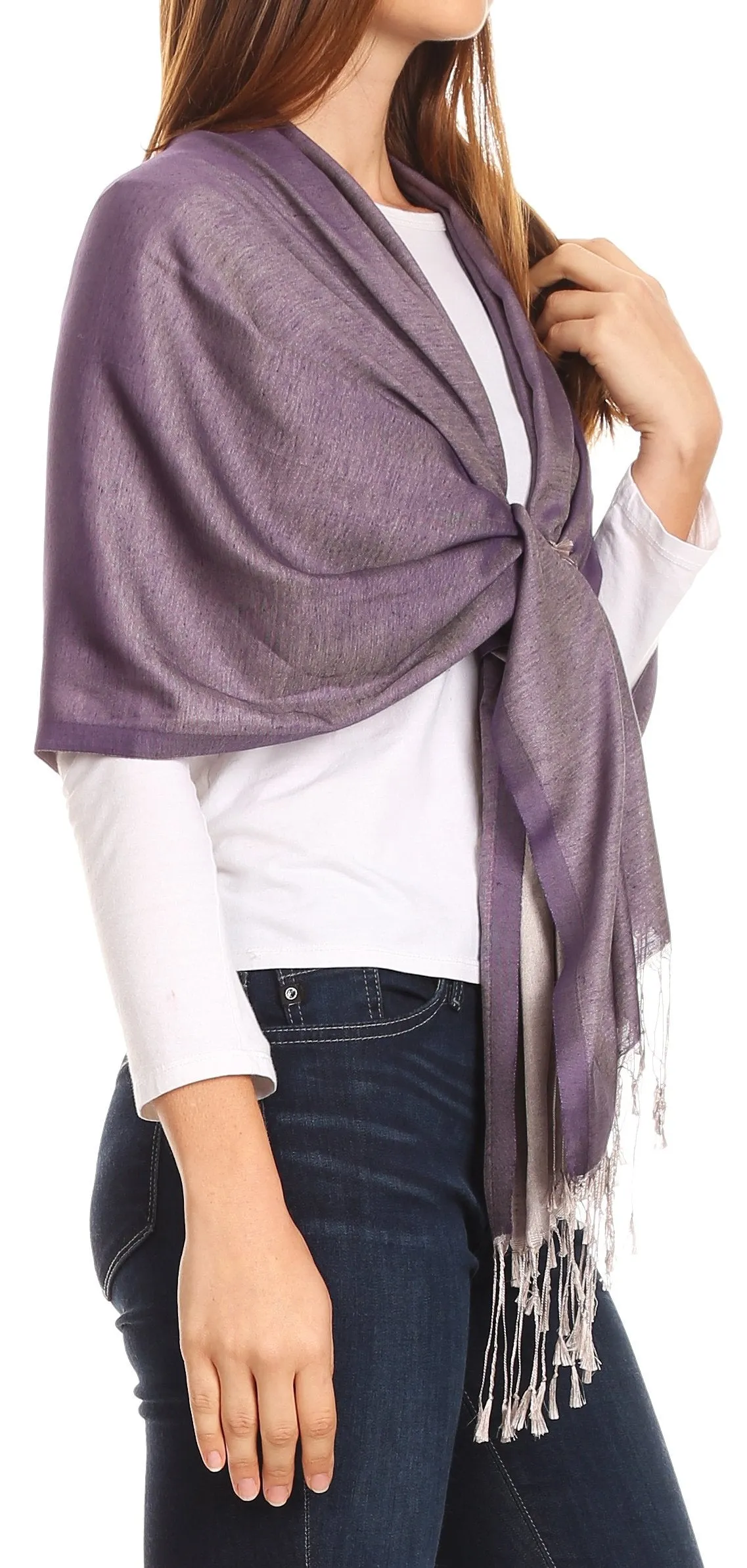 Sakkas Carine Reversible Soft Solid Slight Shimmer Pashmina/ Shawl/ Wrap/ Stole