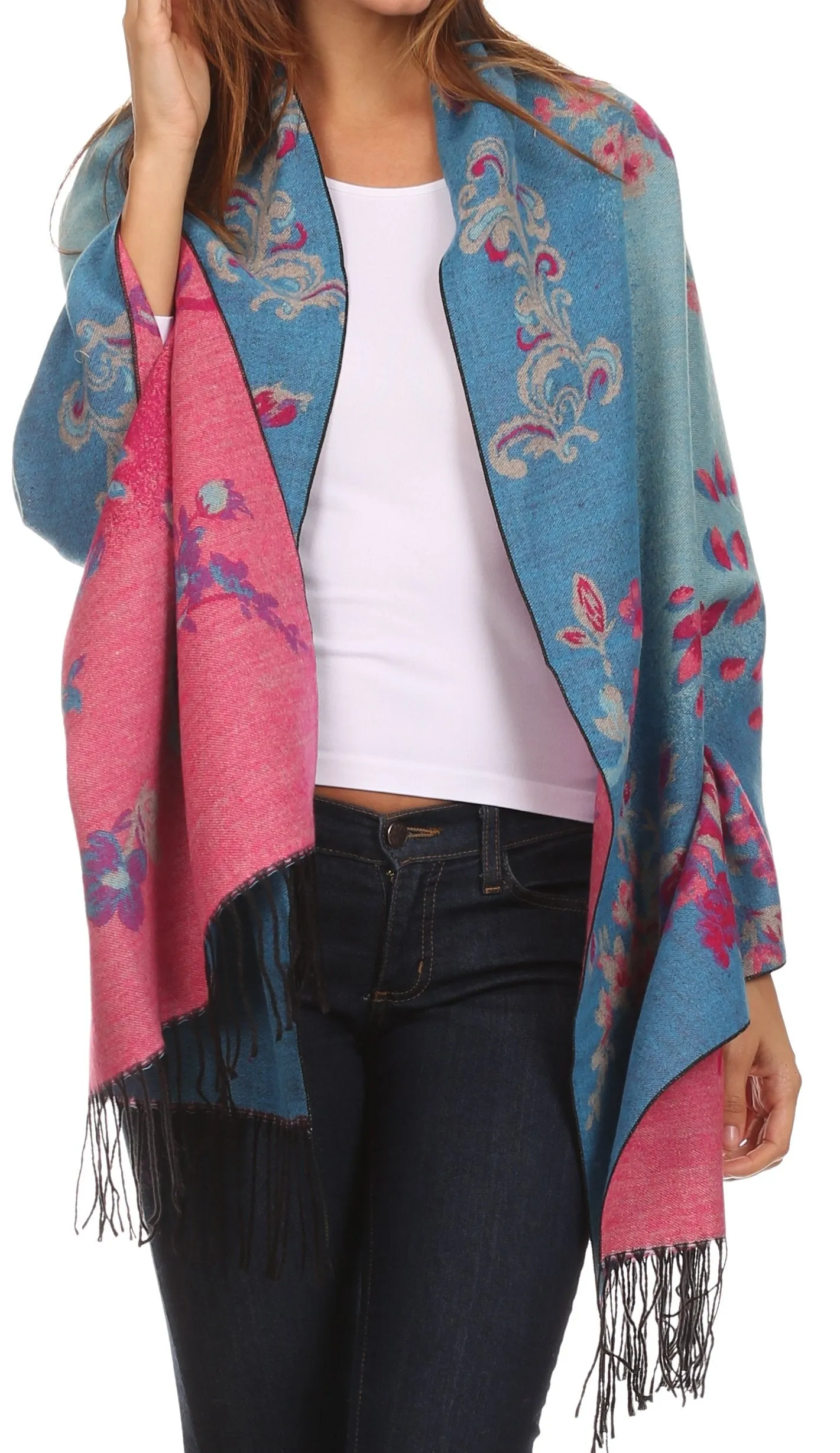 Sakkas Ontario double layer floral Pashmina/ Shawl/ Wrap/ Stole with fringe