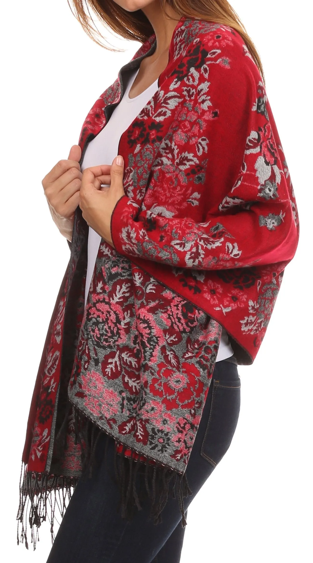 Sakkas Ontario double layer floral Pashmina/ Shawl/ Wrap/ Stole with fringe