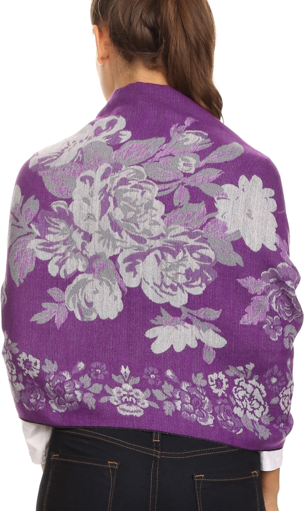 Sakkas Ontario double layer floral Pashmina/ Shawl/ Wrap/ Stole with fringe