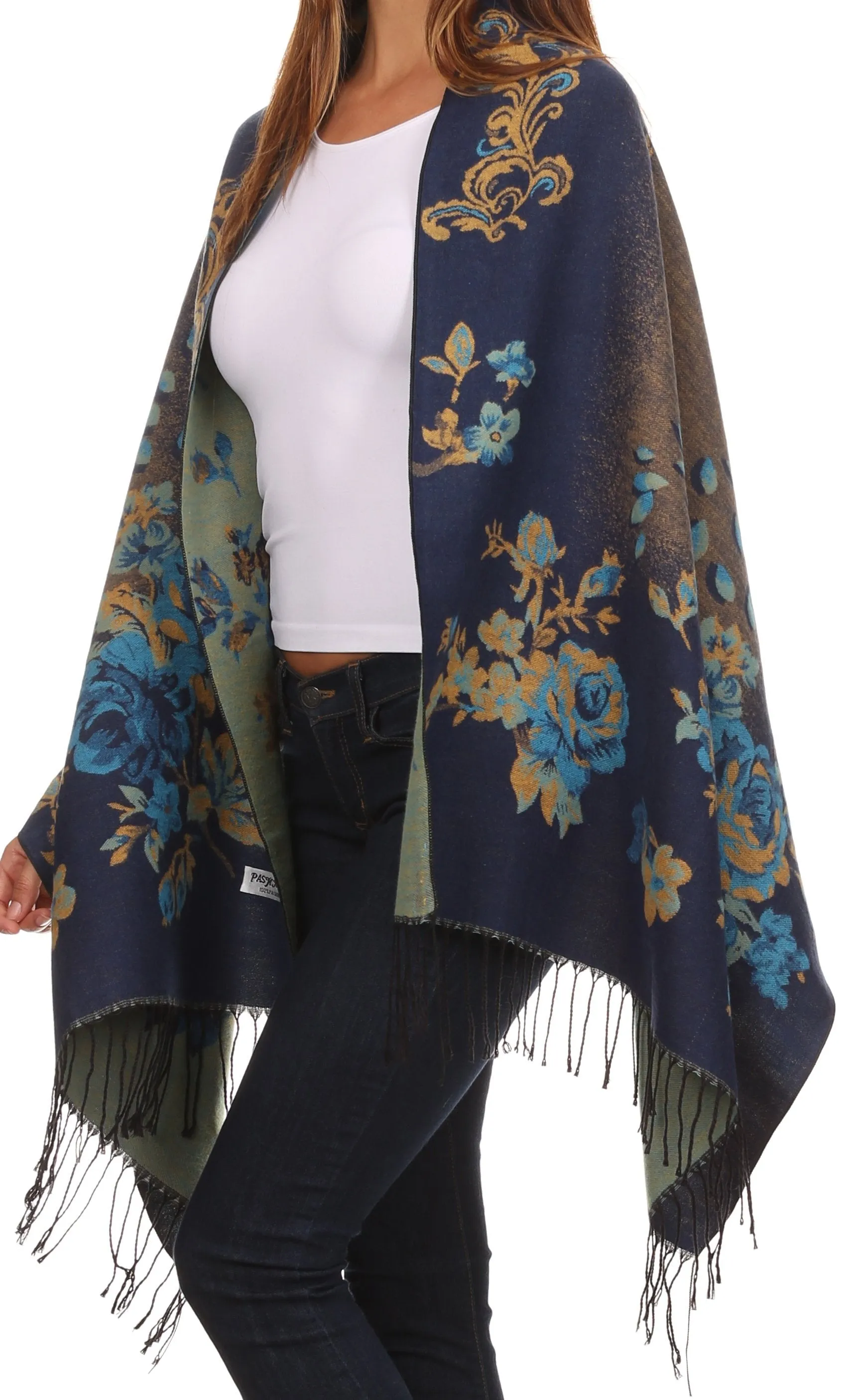 Sakkas Ontario double layer floral Pashmina/ Shawl/ Wrap/ Stole with fringe